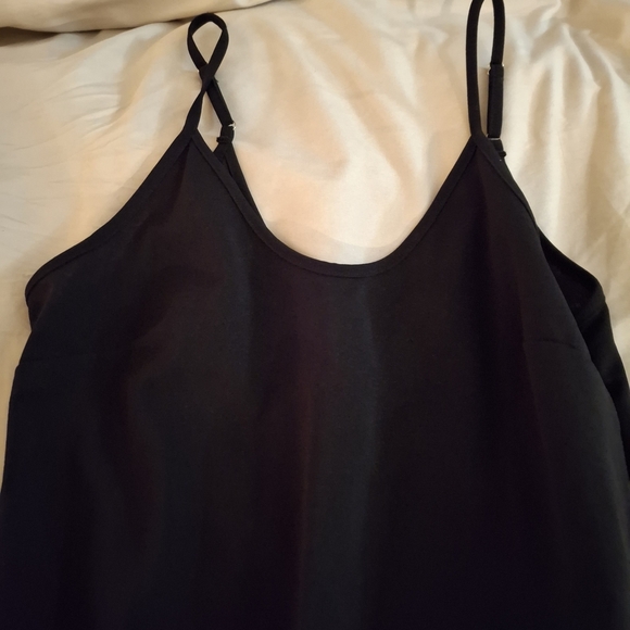 CMC2005 Women's Black Asymmetrical Slip Dress with Spaghetti Straps - Picture 4 of 11
